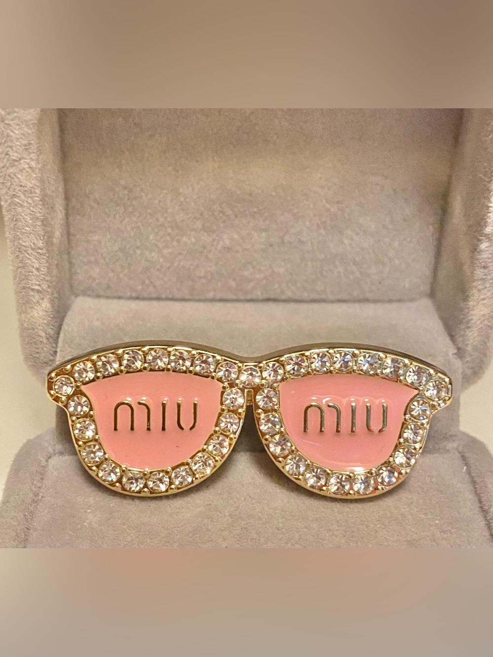 Fashion Jewelry Pink Enamel Crystal Sunglasses Pin